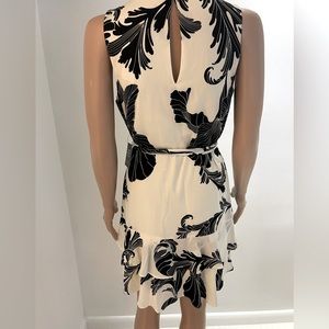 Express tropical patterned ruffle dress.